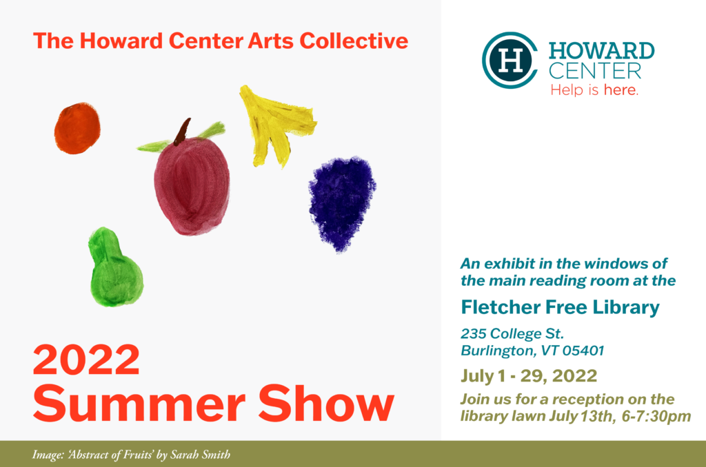 2022 art show. Abstract painting of fruit floating in white space.