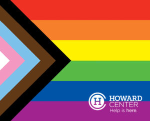 pride flag to celebrate pride month with howard center logo