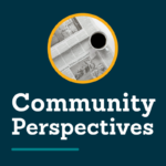 Community Perspectives graphic, with image of coffee cup and newspaper