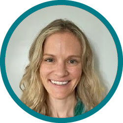 Heidi Melbostad's headshot in a circle with Howard Center's brand colors
